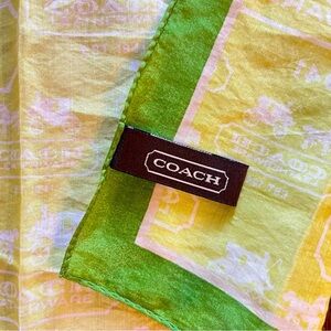 COACH Scarf Bandana Horse & Carriage Logo Print in Lemon/Lime Cotton & Silk NEW